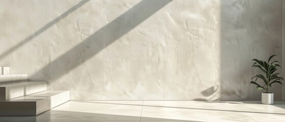 Minimal product placement background with shadow on plaster wall. Luxury architecture interior aesthetic