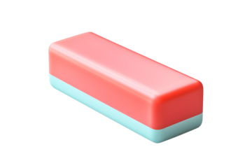 A pink and blue rectangular eraser on a transparent background.