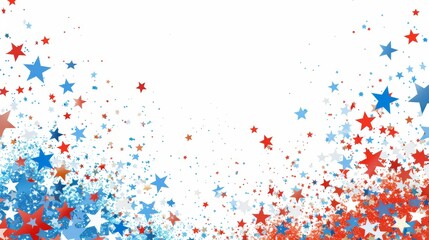 Red and blue star paper isolated around white copy space background. Veteran and memorial day background concept