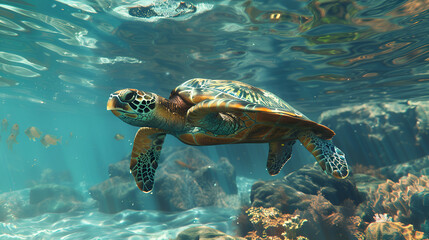Obraz premium Sea Turtle in the Ocean Aspect 16:9 Turtle 