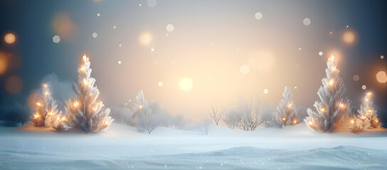 Christmas light and snow blurred background.