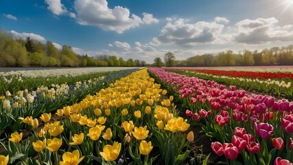 A Picturesque Meadow in Full Bloom During Springtime, Overflowing with Vibrant Wildflowers, Perfect for Seasonal Nature Calendars and Wall Art, Idyllic Springtime Meadow Bursting with Colorful Blossom