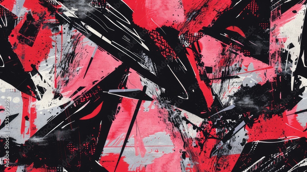 Poster a dark red and black abstract painting with a geometric pattern. aig51a.