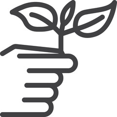 Hand catch tea leaf line icon on white background