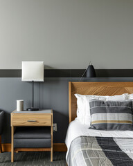 Minimalist motel room interiors with stylish details.