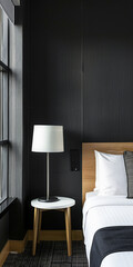 Minimalist motel room interiors with stylish details.