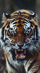 Obraz premium Fierce Tiger Baring Its Fangs in a Frightening Display of Power and Formidability