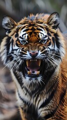 Fierce Tiger Baring Its Fangs in a Ferocious Display of Power