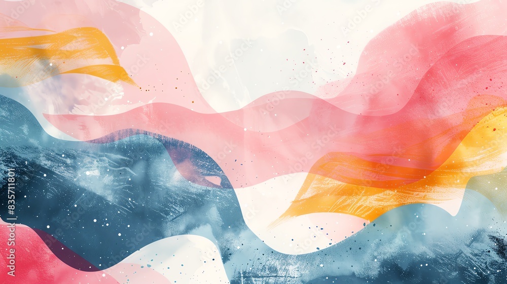 Poster abstract artistic background with playful shapes and a pastel color scheme, giving a whimsical and m