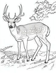 Deer in the woods  - Relaxing Coloring Pages for Adults - Simple Patterns - Line Art - Printable pages - Black and white - Easy Coloring Pages for All Ages 
