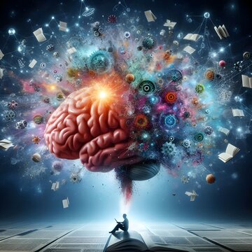 Concept art of a human brain exploding with knowledge and creativity. generative ai