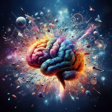 Concept art of a human brain exploding with knowledge and creativity. generative ai