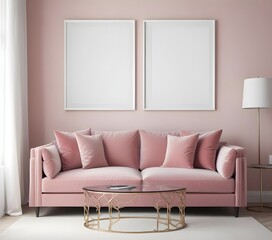 Frame mockup, ISO A paper size. Living room poster mockup. Modern interior design. Living room Interior mockup with house background. 3D render