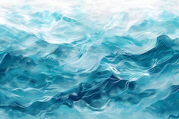 Fototapeta premium Serene Oceanic Bliss A Captivating Digital Painting of Flowing Blue Brushstrokes and Tranquil Waterscape