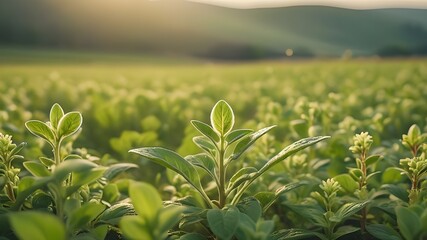 Obraz premium Amidst the beauty of the countryside, a young Withania plant can be seen growing in a field, exemplifying their dicotyledonous traits