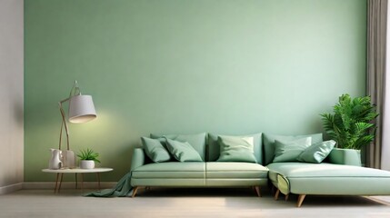 minimalistic light green background modern living room