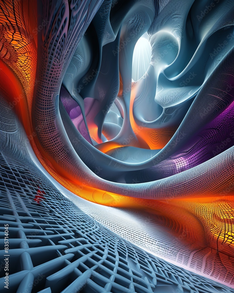 Poster abstract 3d background with fractal patterns and deep color contrasts