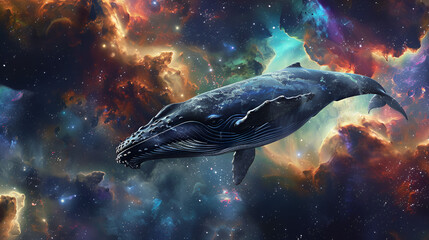 Artistic Style Whale Swimming in the Space Digital Art Whale Swimming in the Galaxy Aspect 16:9