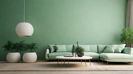 minimalistic light green background modern living room