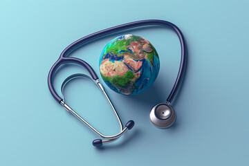 “Global Healthcare Concept with Earth-Textured Heart and Stethoscope”