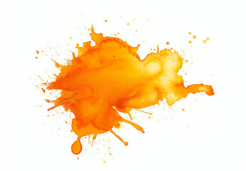 orange ink splashes, orange paint splashes, Orange color watercolor splash paint effect on white background, colorful 