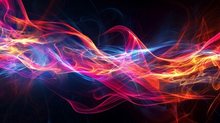 Abstract illustration of neon energy fibers in motion