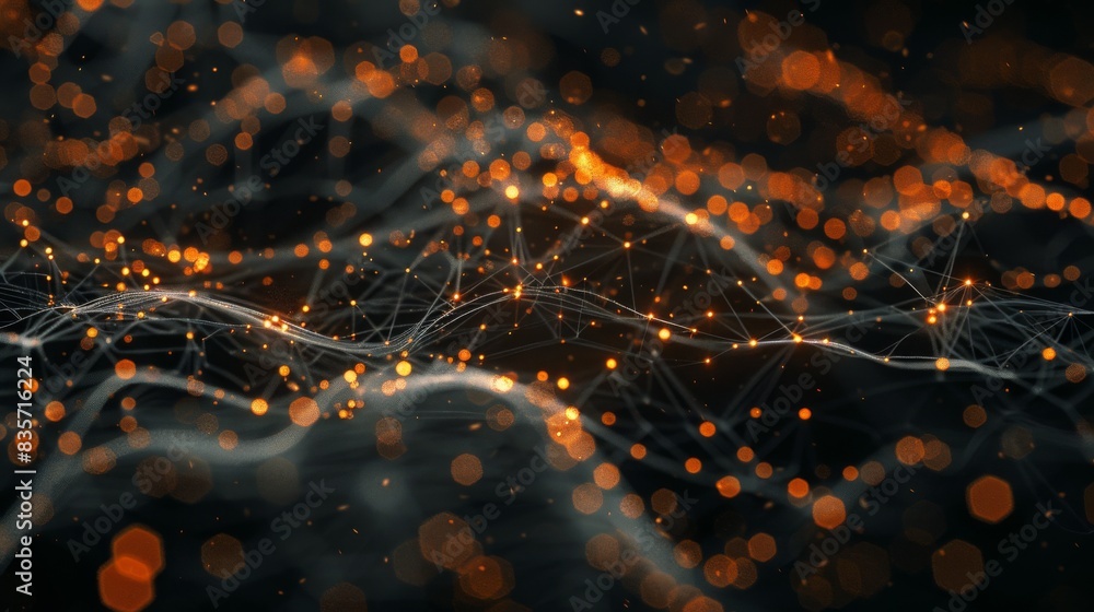 Poster energetic web of glowing fibers on a dark backdrop