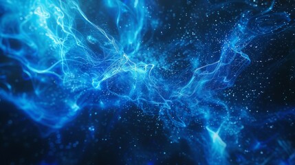 Fototapeta premium Glowing blue energy fibers intertwined on a dark background