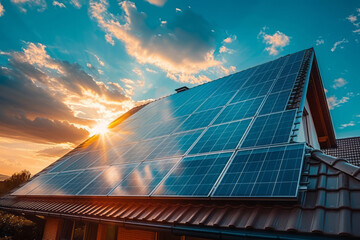 Solar panels on the roof of the house, representing home energy.