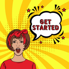Get started vector Design with Cartoon, Comic Speech Bubble in pop-art style. Get started pop art comic style. Can be used for business, marketing and advertising.