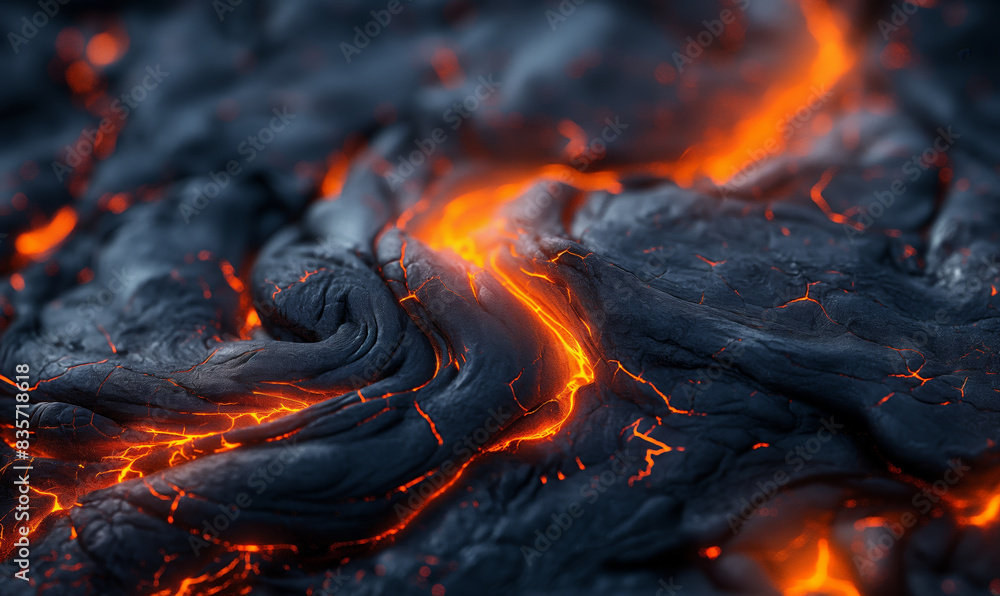 Wall mural abstract background of extinct lava with red gaps.