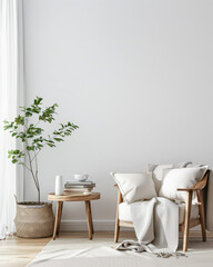 Relaxing minimalist serene interiors with minimal furniture, natural window lighting and zen inspired.