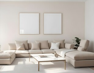 Frame mockup, ISO A paper size. Living room poster mockup. Modern interior design. Living room Interior mockup with house background. 3D render