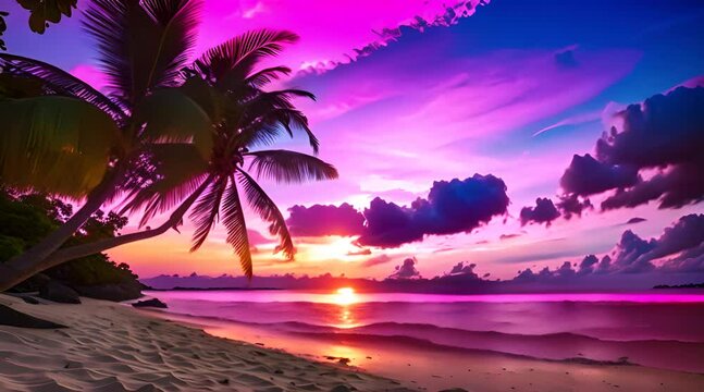 �Time-Lapse of Romantic Passion on the Tropical Beach of Tomia Island, Wakatobi National Park, Indonesia, Amidst a Colorful Dramatic Sunset Sky