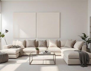 Frame mockup, ISO A paper size. Living room poster mockup. Modern interior design. Living room Interior mockup with house background. 3D render