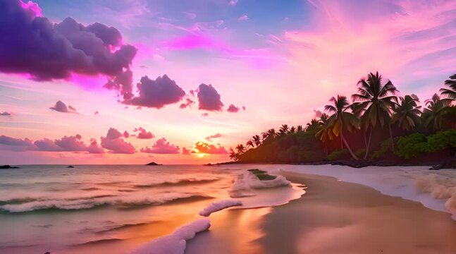 Time-Lapse Journey Through Romantic Passion on Tomia Island, Wakatobi National Park, Indonesia, with a Tropical Beach, Sea, and Vibrant Dusk Sky
