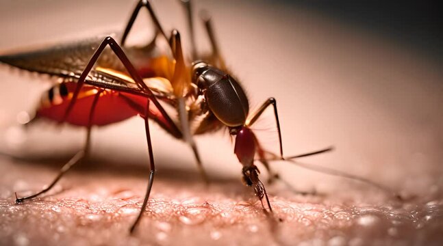 Macro View of Female Mosquito Engaged in Bloodsucking: Unveiling the Intricacies of Disease Transmission