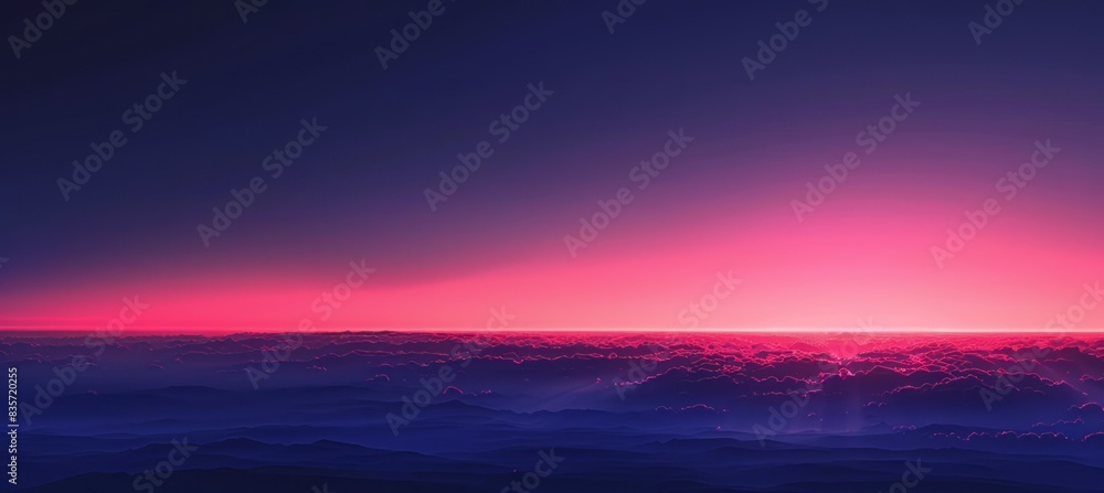 Wall mural Majestic pink purple dusk sunset landscape. Generative AI technology.	
