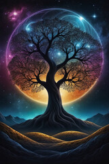 Tree of Life, Cosmic Sky and Stars, generative ai