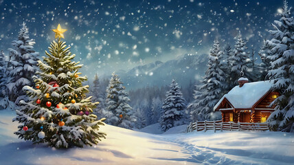 Winter snow-covered spruce branches