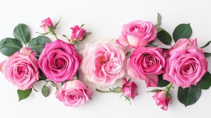 Pink roses arrangement separated on a white backdrop