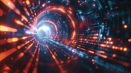 Glowing Sci-Fi Tunnel with Dynamic Light Streaks and Futuristic Technology Vibes