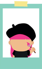 Polaroid vector illustration of artist girl