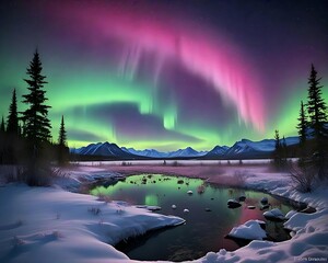 night landscape with rainbow