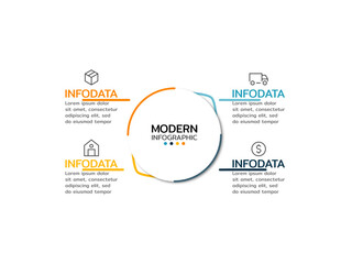 Modern infographic template with 4 steps or options, workflow, process diagram, presentation.