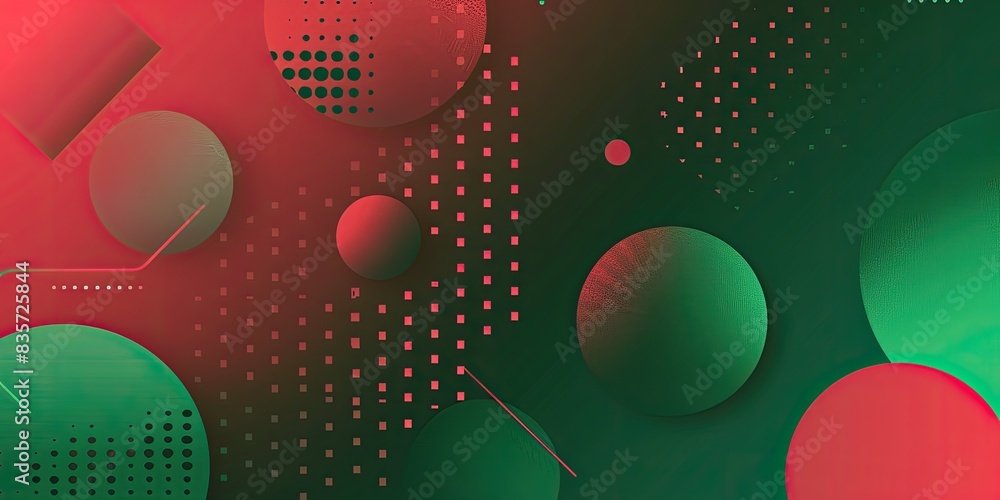 Poster red and green gradient background with geometric shapes, simple design for social media banner, vect