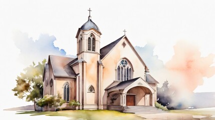 Obraz premium watercolor painting of old church 