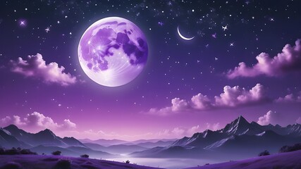 Fototapeta premium Purple gradient mystical moonlight sky with clouds and stars phone background wallpaper