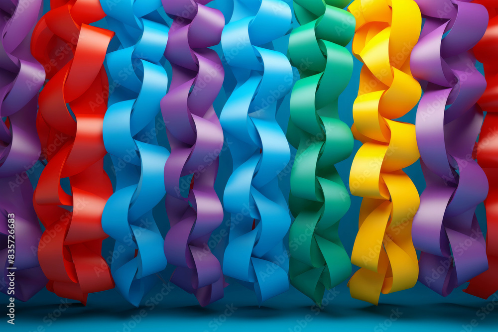 Aufkleber curled ribbons in various bright colors creating a wave-like pattern