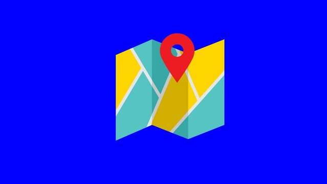Animation of the concept of location, place, pin, on a folding map